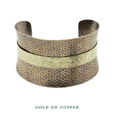 dual tone gold on copper anticlastic cuff inside bracelet