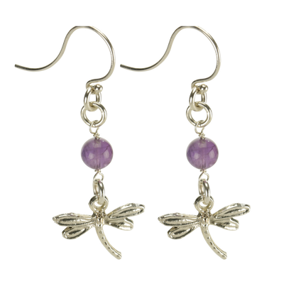 Sterling Silver Dragonfly Earrings Handcrafted Jewelry Amethyst Drop Earrings_2