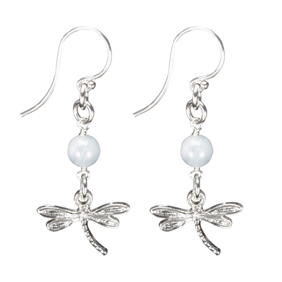 Sterling Silver Dragonfly Earrings Handcrafted Jewelry Aquamarine Drop Earrings