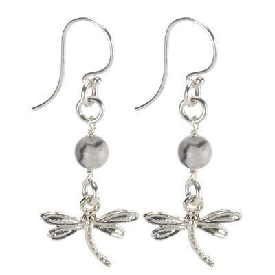 Sterling Silver Dragonfly Earrings Handcrafted Jewelry Howlite Drop Earrings