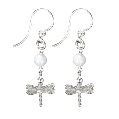 Sterling Silver Dragonfly Earrings Handcrafted Jewelry Aquamarine Drop Earrings