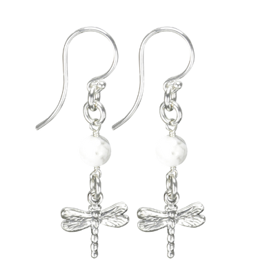 Sterling Silver Dragonfly Earrings Handcrafted Jewelry Howlite Drop Earrings