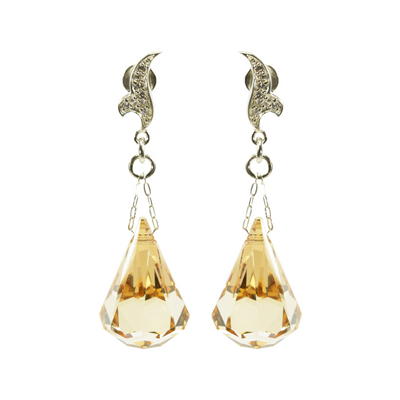 Fancy Crystal Raindrop Gold Earrings - Medium