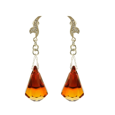 Fancy Crystal Raindrop Gold Earrings - Medium