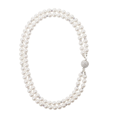 Double strand Pearl and crystal necklace2 in silver with sparkle magnetic clasp