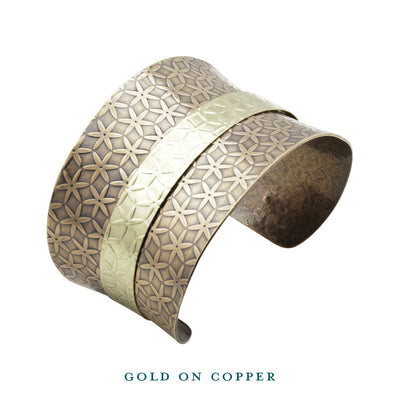 dual tone gold on copper anticlastic cuff top bracelet