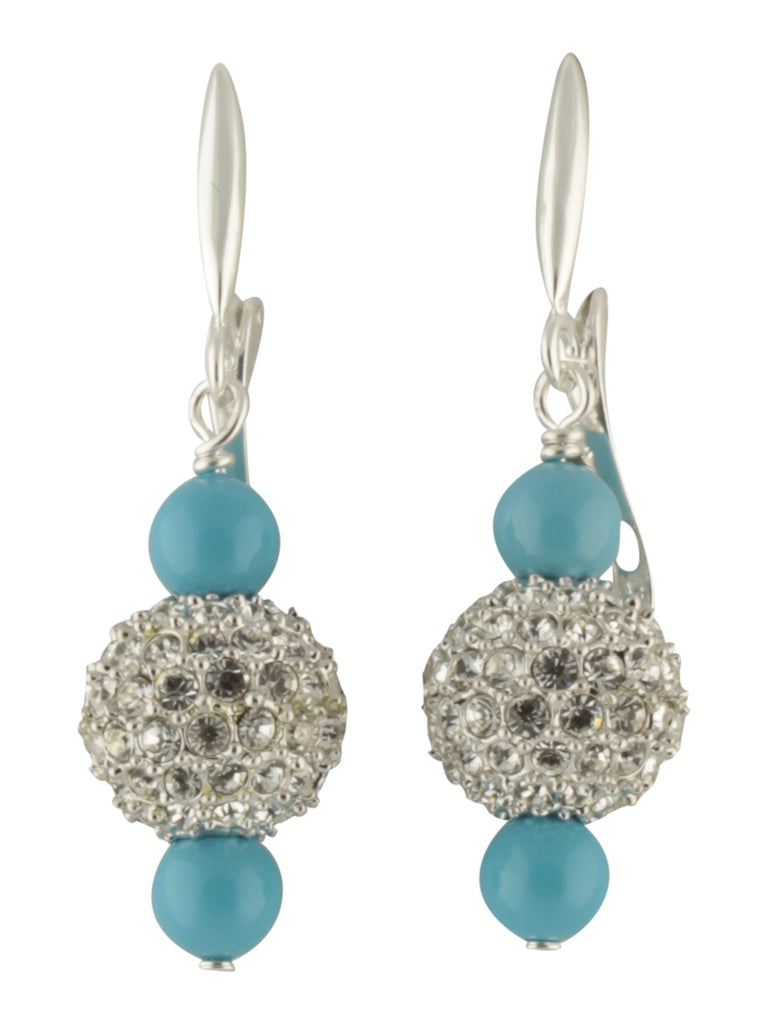 Earring-Pearl and Crystal Sterling Silver Dangles with Sparkle Beads