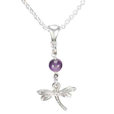 Sterling Silver Dragonfly Necklace Handcrafted Jewelry Amethyst Pendant Necklace
