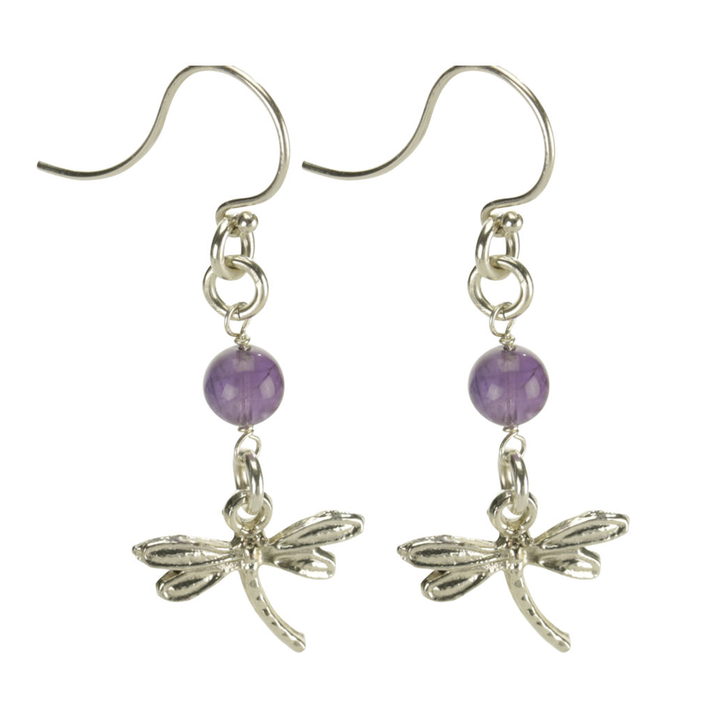  Silver Dragonfly Earrings Handcrafted Jewelry Amethyst Drop Earrings