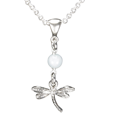 Sterling Silver Dragonfly Necklace Handcrafted Jewelry Aquamarine Pendant Necklace