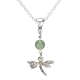 Sterling Silver Dragonfly Necklace Handcrafted Jewelry Green Aventurine Pendant Necklace