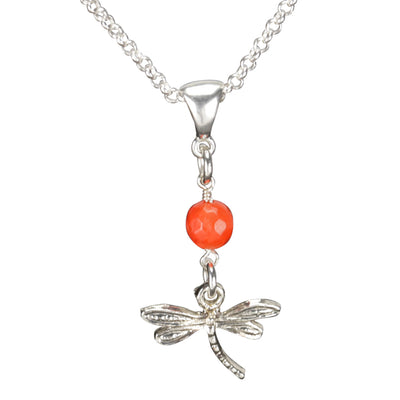 Sterling Silver Dragonfly Necklace Handcrafted Jewelry Orange Malay Jade Pendant Necklace