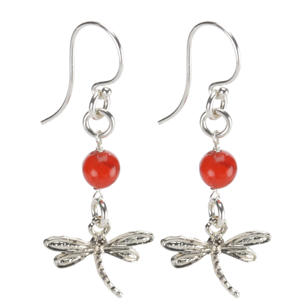Sterling Silver Dragonfly Earrings Handcrafted Jewelry Red Malay Drop Earrings
