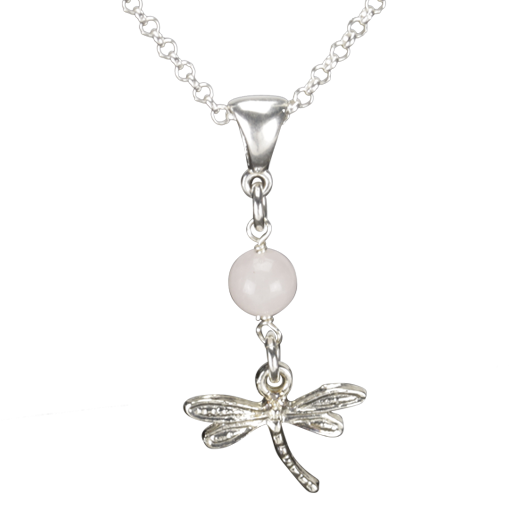 Sterling Silver Dragonfly Necklace Handcrafted Jewelry Rose Quartz Pendant Necklace