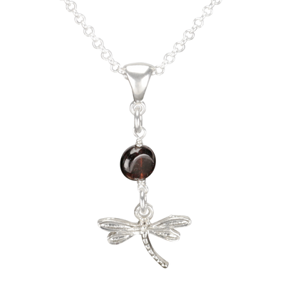 Sterling Silver Dragonfly Necklace Handcrafted Jewelry Garnet Pendant Necklace