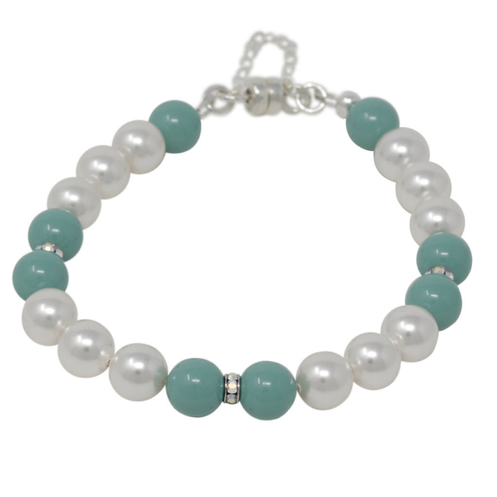 Bracelet-Multicolor Pearl and Crystal Sterling Silver Single Strand Bracelet