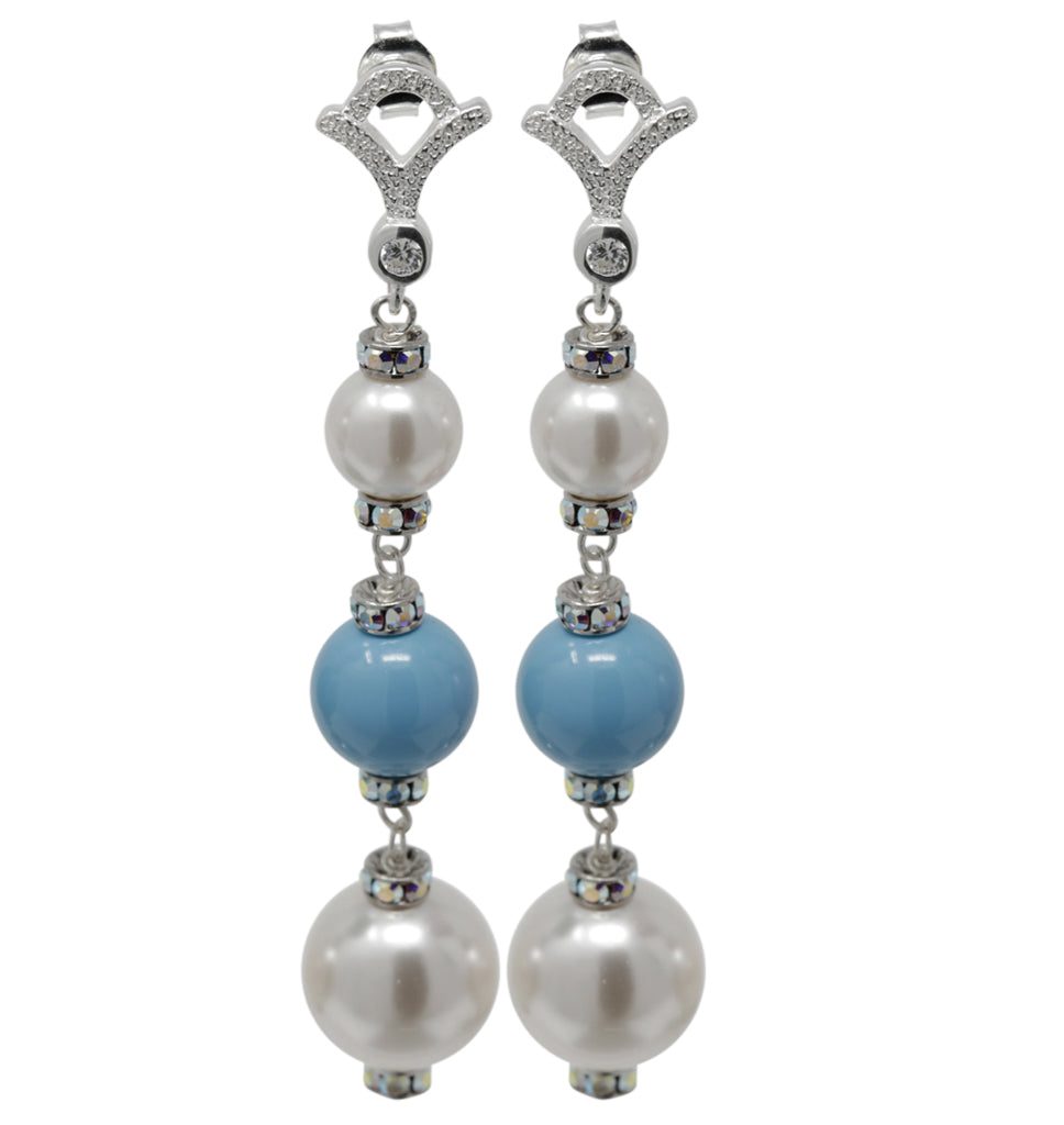 Multicolor Pearl and Crystal Sterling Silver Triple Drops
