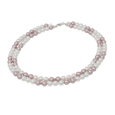 Necklace-Multicolor Pearl and Crystal Sterling Silver Double Strand