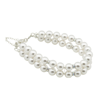 Pearl and Crystal Sterling Silver Double Strand Bracelet