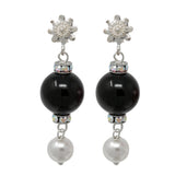 Earring-Pearl and Crystal Sterling Silver Double Drops