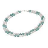 Necklace-Multicolor Pearl and Crystal Sterling Silver Double Strand