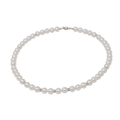 Necklace-Pearl and Crystal Sterling Silver Single Strand Necklace