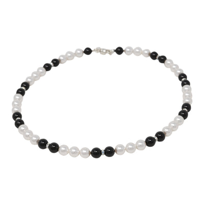 Necklace-Multicolor Pearl and Crystal Sterling Silver Single Strand