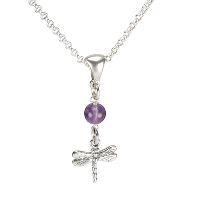Sterling Silver Dragonfly Necklace Handcrafted Jewelry Amethyst Pendant Necklace