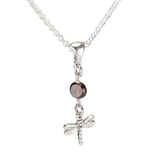 Sterling Silver Dragonfly Necklace Handcrafted Jewelry Garnet Pendant Necklace