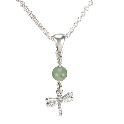 Sterling Silver Dragonfly Necklace Handcrafted Jewelry Green Aventurine Pendant Necklace
