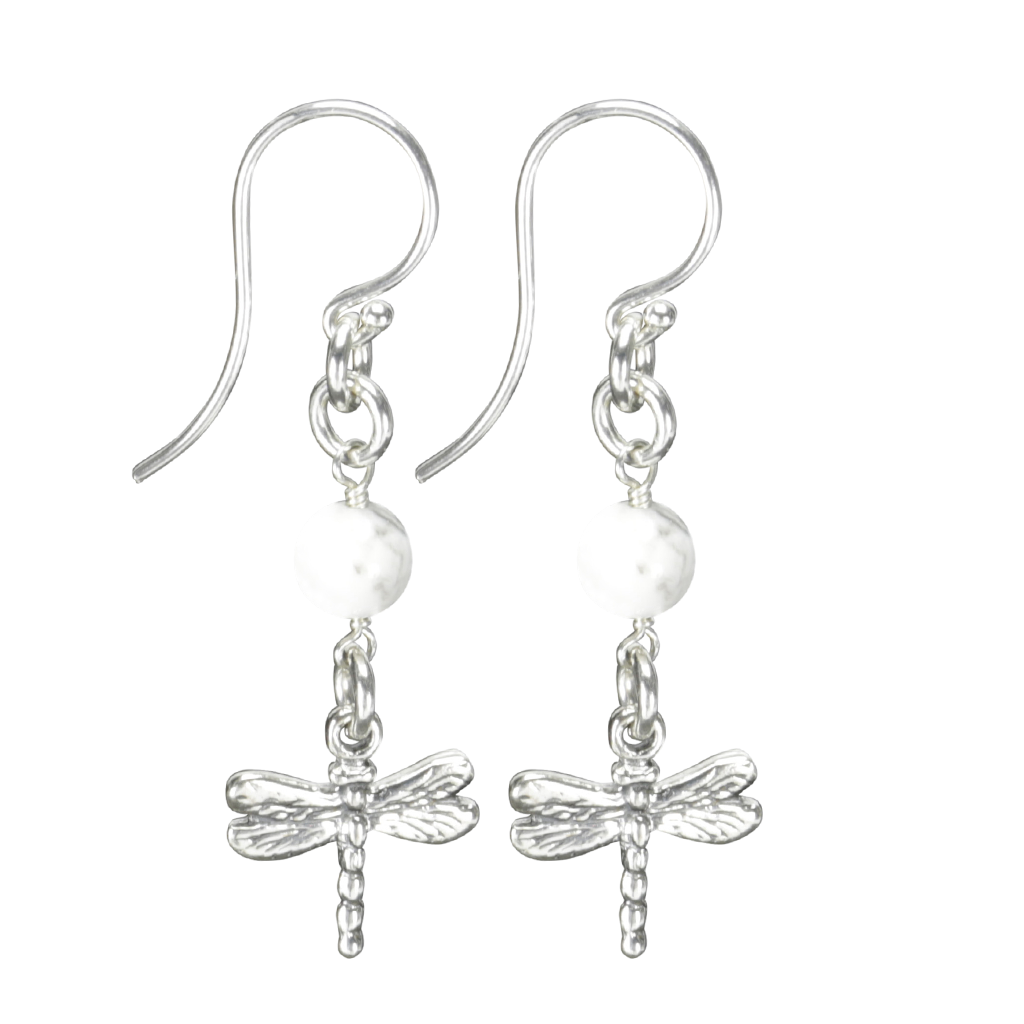 Sterling Silver Dragonfly Earrings Handcrafted Jewelry Howlite Drop Earrings
