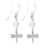 Sterling Silver Dragonfly Earrings Handcrafted Jewelry Pearl Drop Earrings
