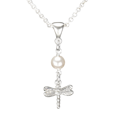 Sterling Silver Dragonfly Necklace Handcrafted Jewelry Pearl Pendant Necklace