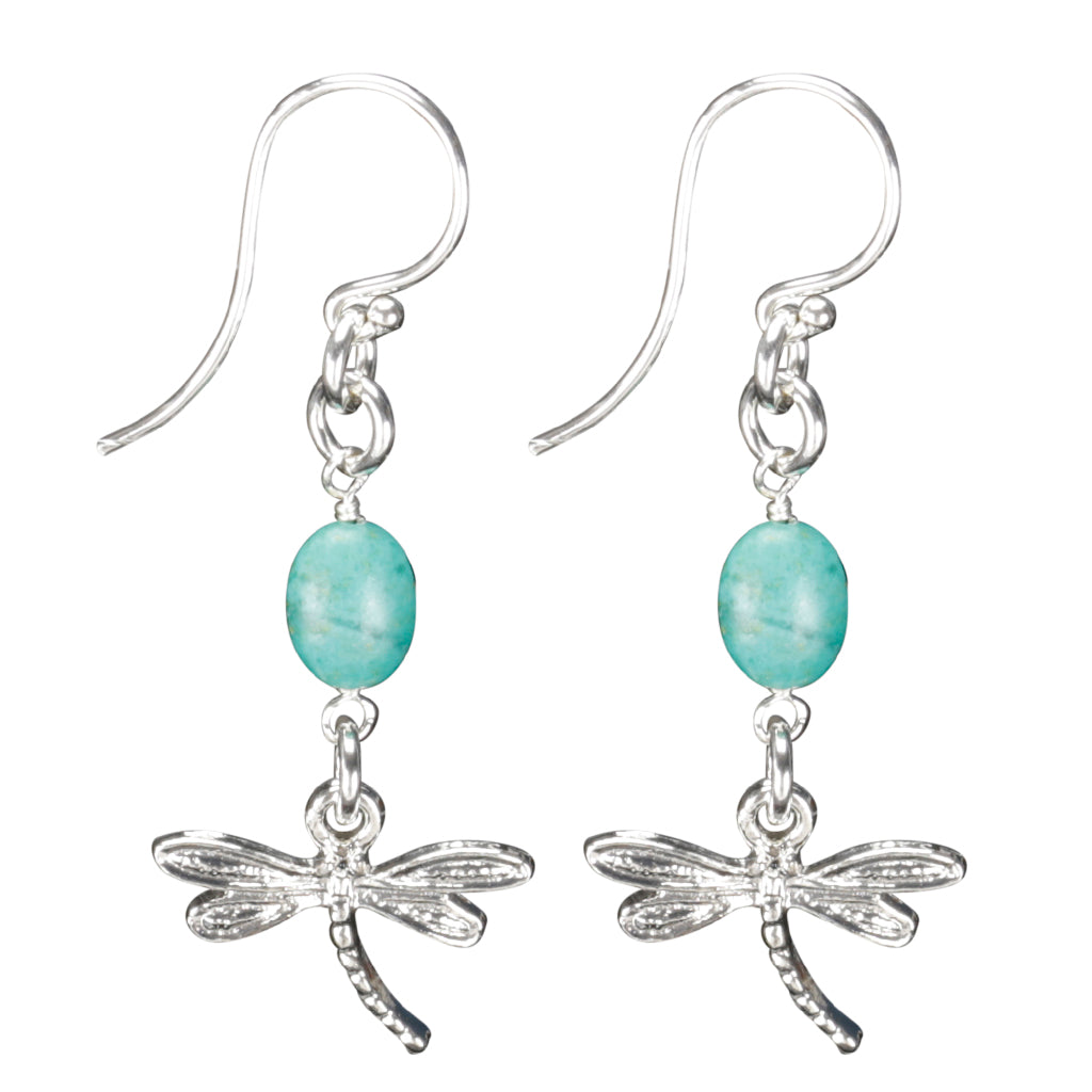 Sterling Silver Dragonfly Earrings Handcrafted Jewelry Turquoise Drop Earrings