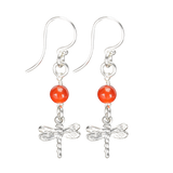 Sterling Silver Dragonfly Earrings Handcrafted Jewelry Red Malay Drop Earrings
