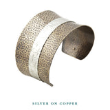 Silver on copper anticlastic cuff bracelet top