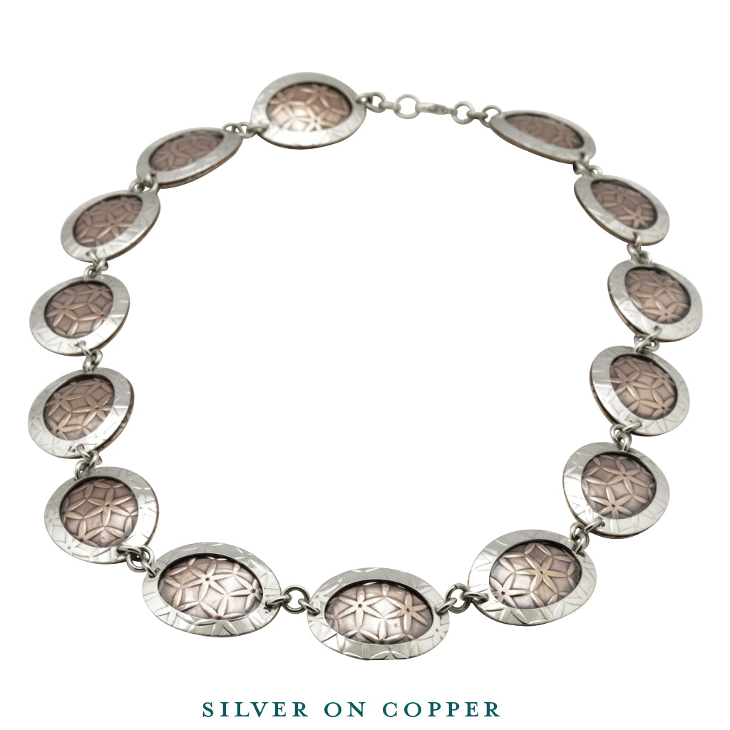 silver on copper oval disc necklace