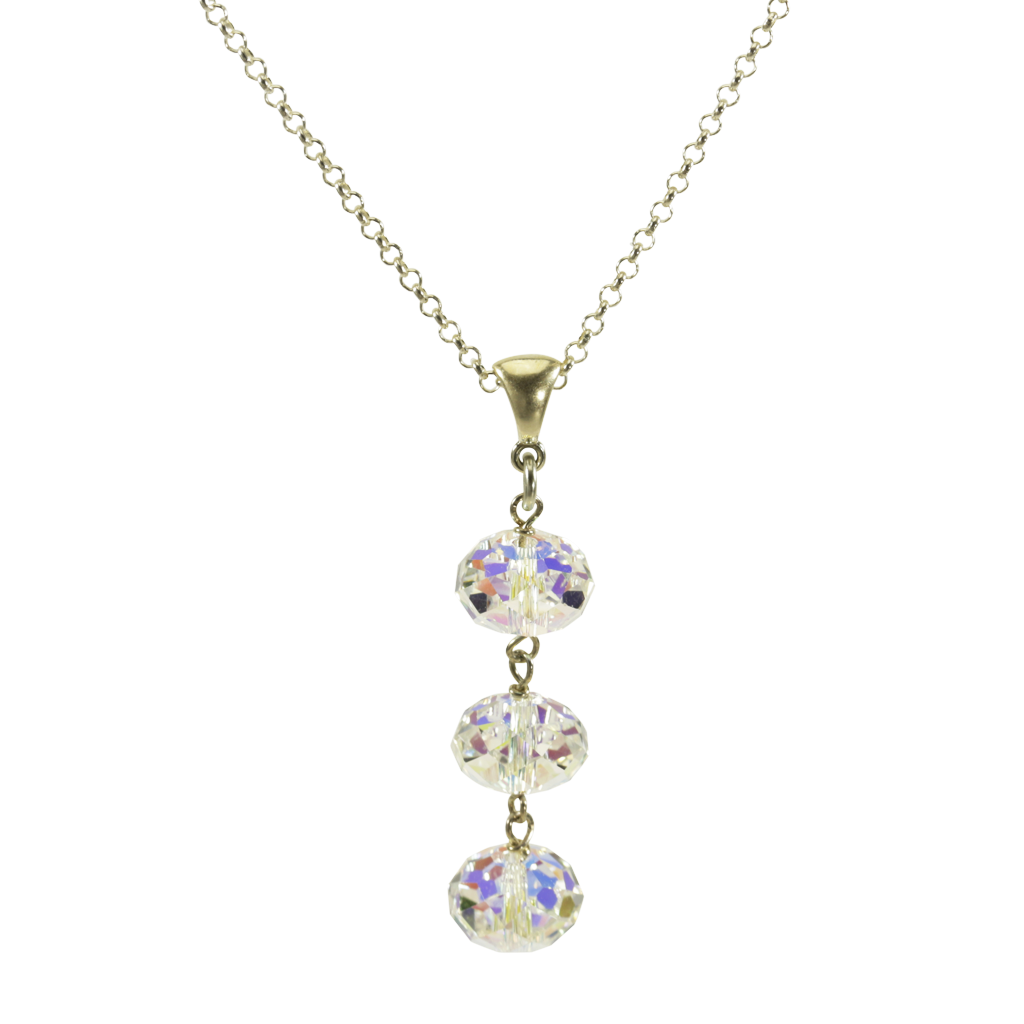 Sterling Silver Triple AB Crystal Drops Pendant Necklace
