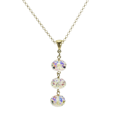 Sterling Silver Triple AB Crystal Drops Pendant Necklace