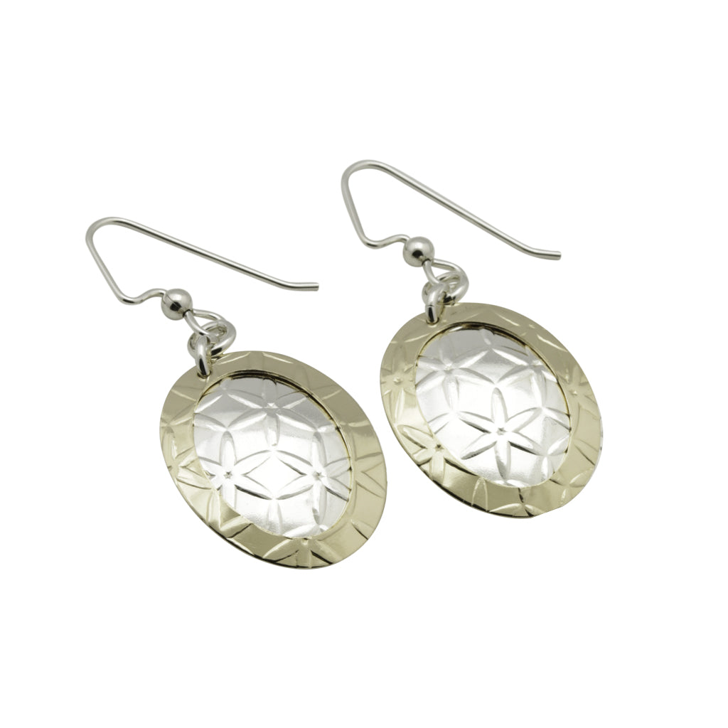 Handcrafted Silver Dangle Earrings Mixed Metal Jewelry, Oval Earrings
