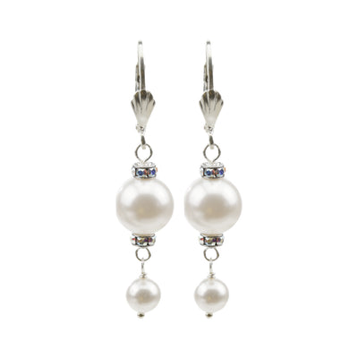 Pearl and Crystal Sterling Silver Double Drop Earrings