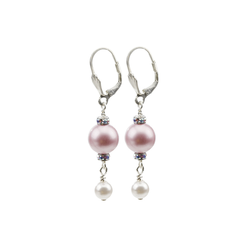 Earring-Pearl and Crystal Sterling Silver Double Drops