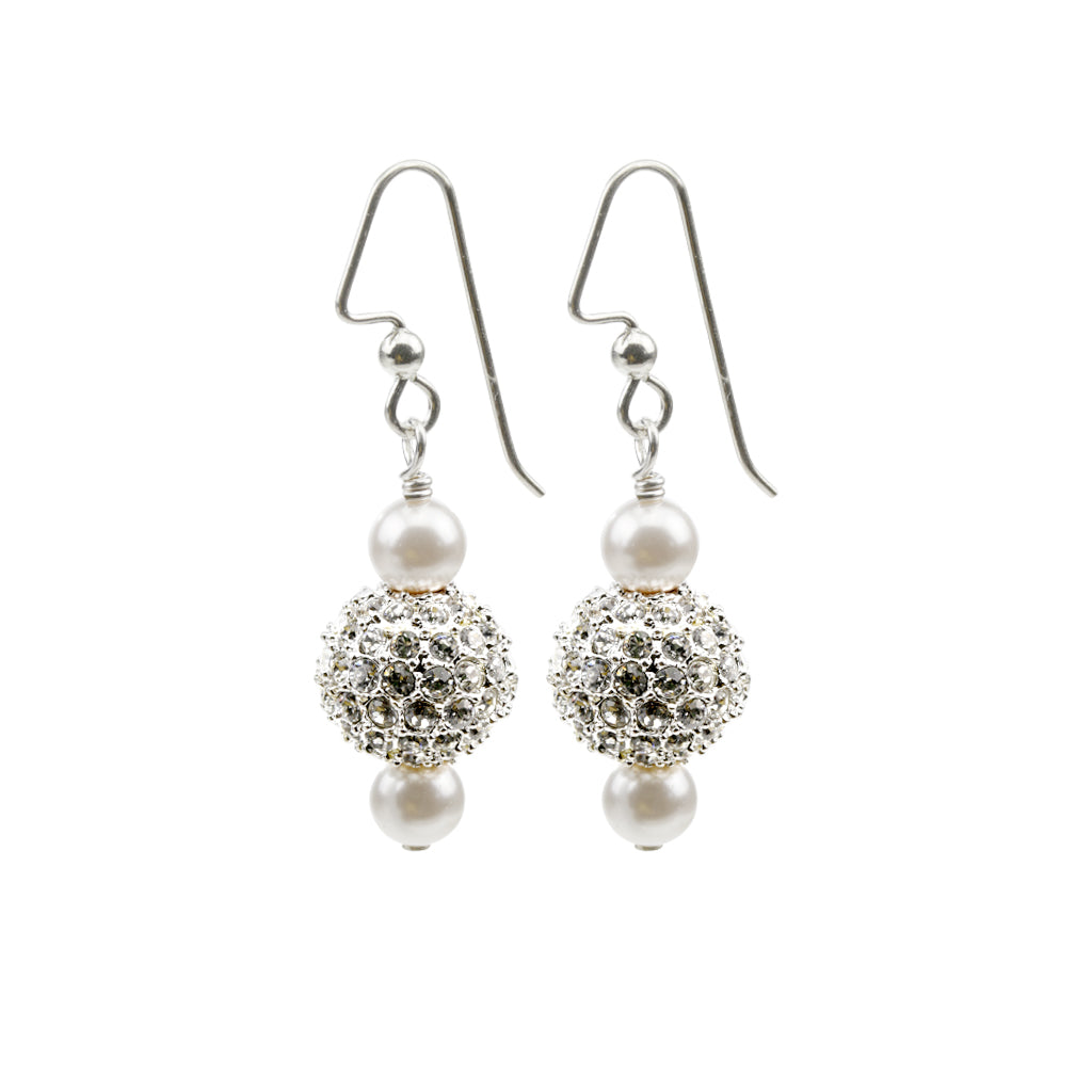 Pearl and Crystal Sterling Silver Drop Earrings with Sparkle Beads.