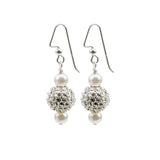 Pearl and Crystal Sterling Silver Drop Earrings with Sparkle Beads.