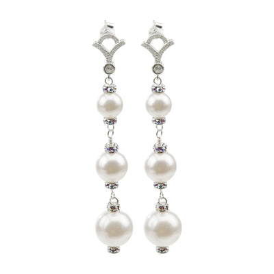 Pearl and Crystal Sterling Silver Triple Drop Earrings