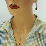Red Faceted Teardrop Necklace - Gift For Her