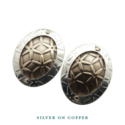 Oval Disc Silver on Copper Stud Earrings