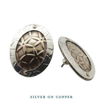Earrings-Oval Disc Silver on Copper Stud Earrings