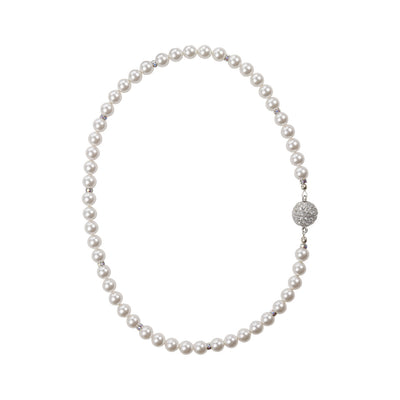 Pearl and Crystal Single Strand Necklace-Sparkle Magnetic Clasp