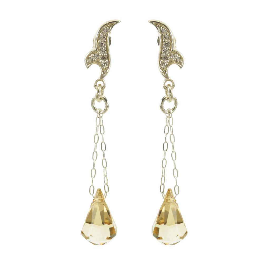 Fancy Crystal Raindrop Silver Earrings -Small